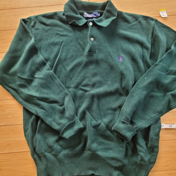 VTG Ralph Lauren Polo Men's L Forest Green Polo Collar 100% Cotton Sweater - Picture 2 of 6